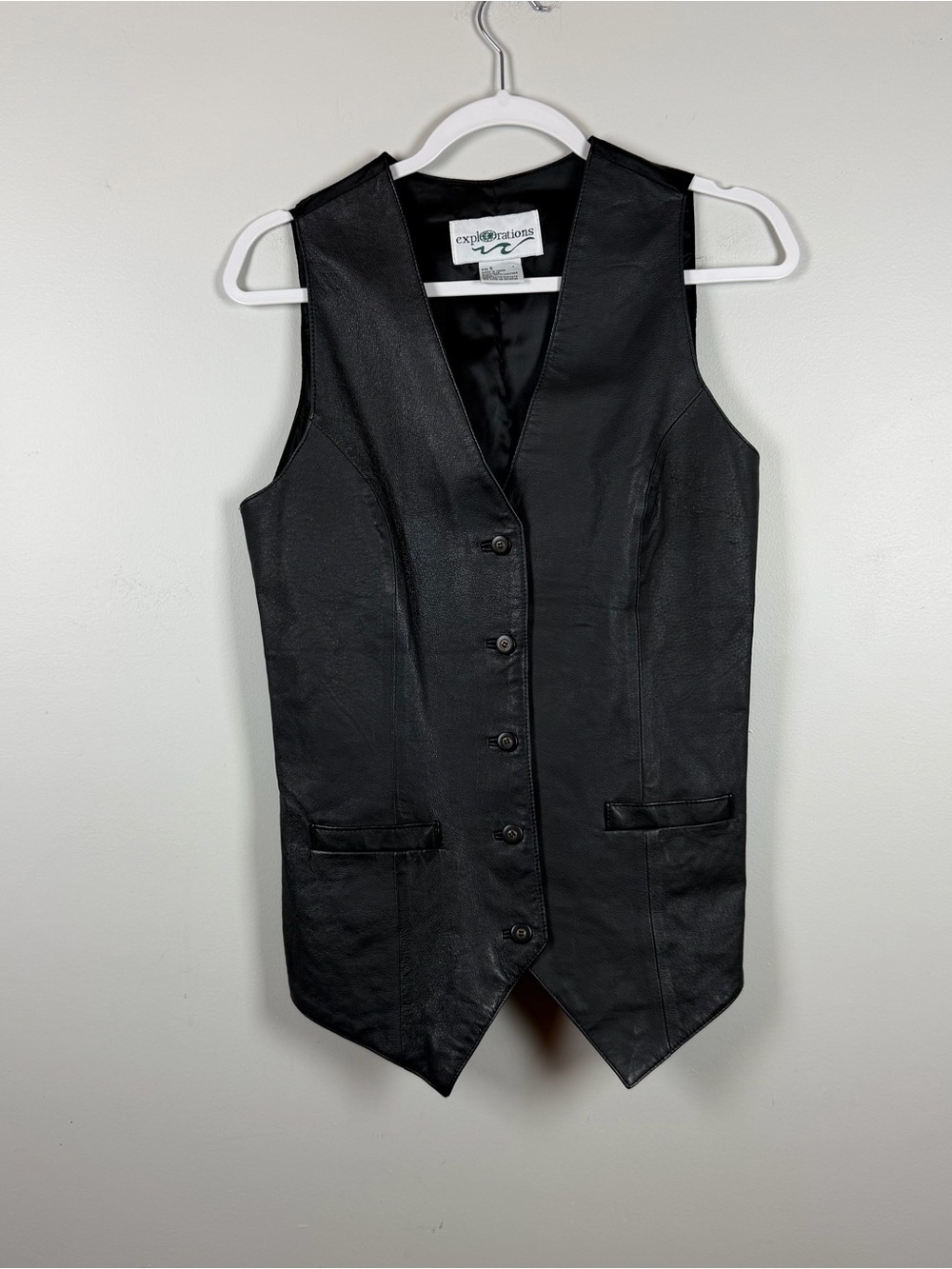 Vintage Explorations Black 100% Leather Vest Western Rodeo Biker Women’s Small